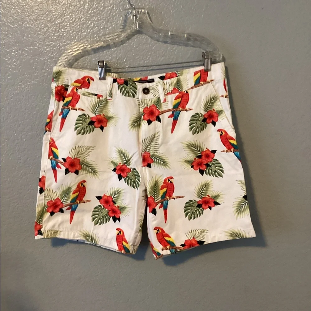 Forever 21 Tropical Parrot and Hibiscus Print Shorts